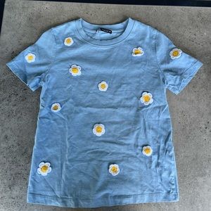 Wmns Zara floral crochet blue t shirt SIZE S